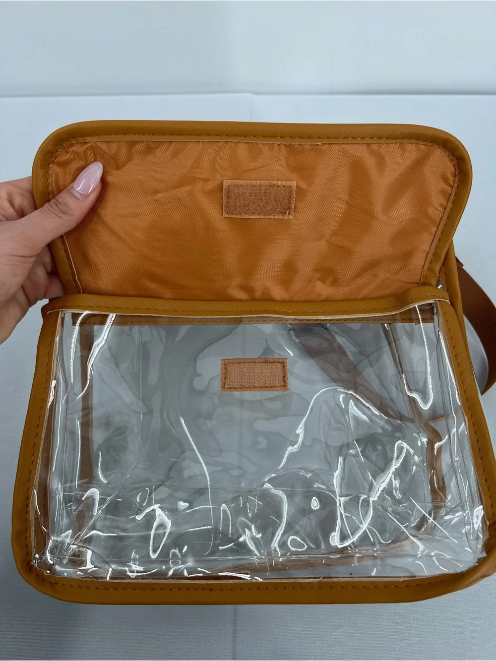Clear pvc Crossbody Stadium Approved Travel concert game day Makeup Bag Brown