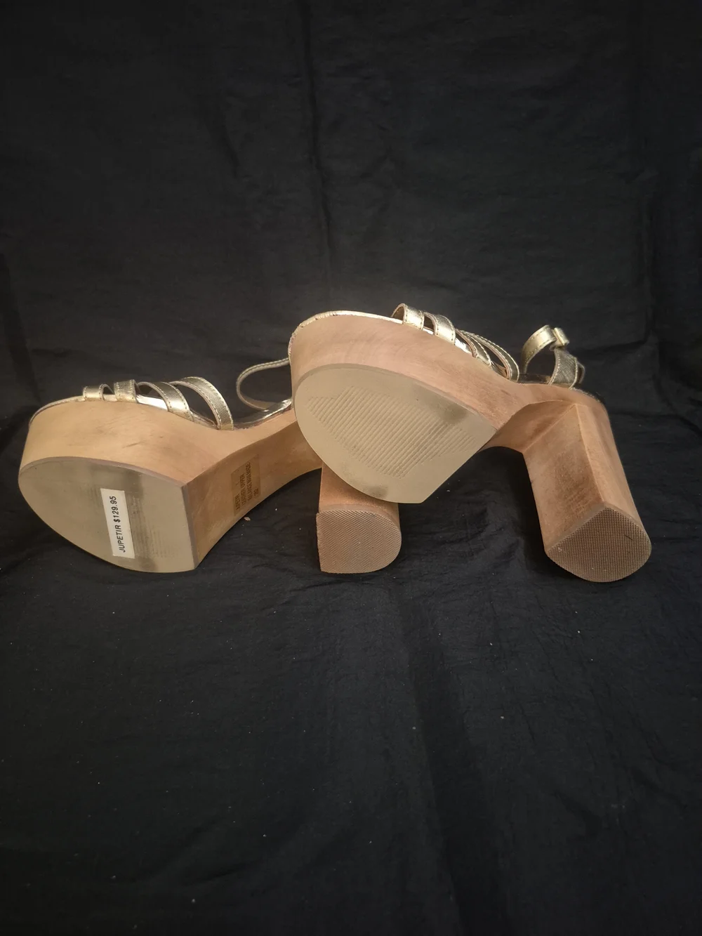 Steve Madden Metallic Gold Platform Sandals with Wood Block Heel