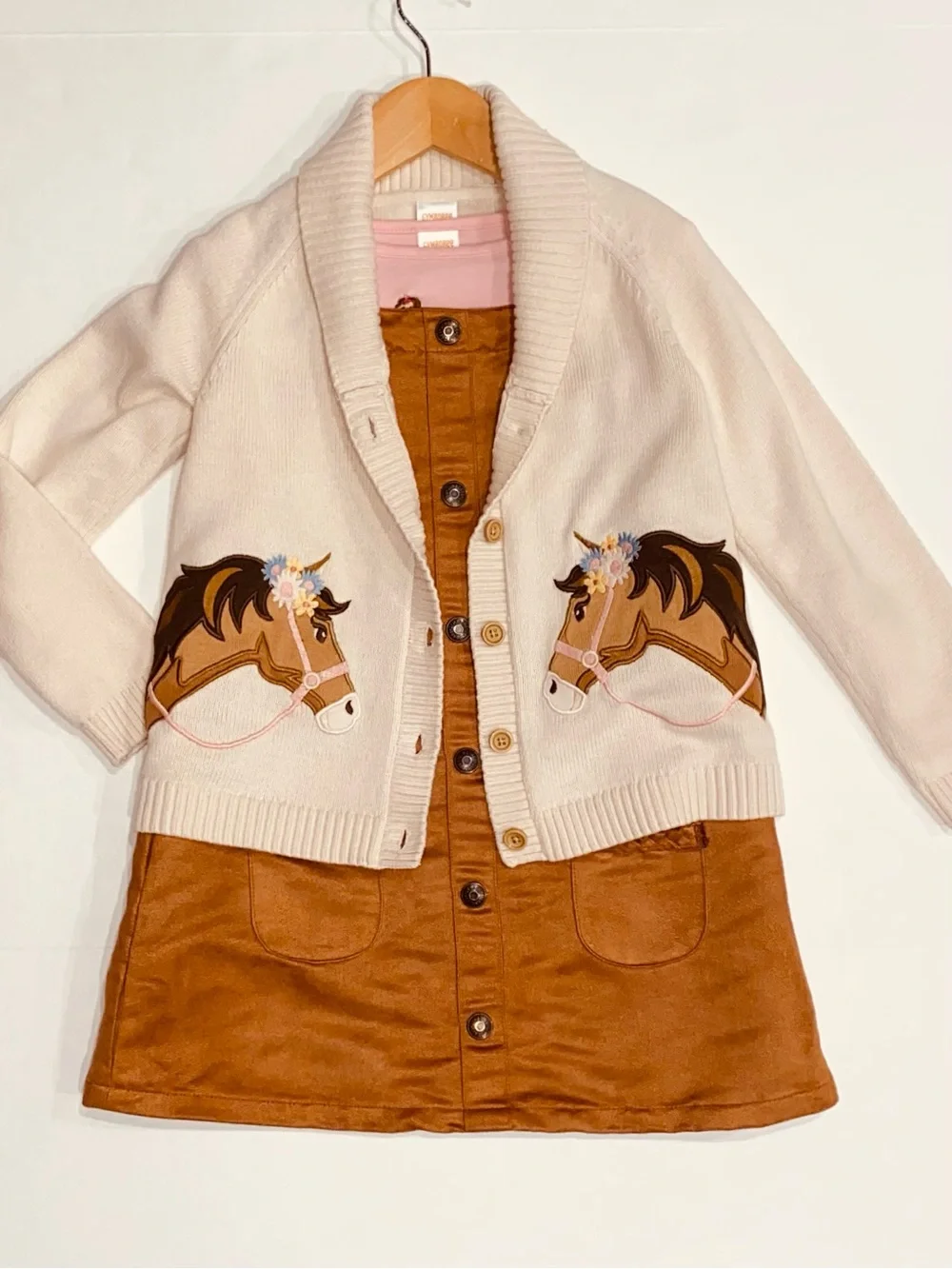 Gymboree Girls ‘Country Charm’ Off-White Horse Cardigan and Hair Clips Size 6