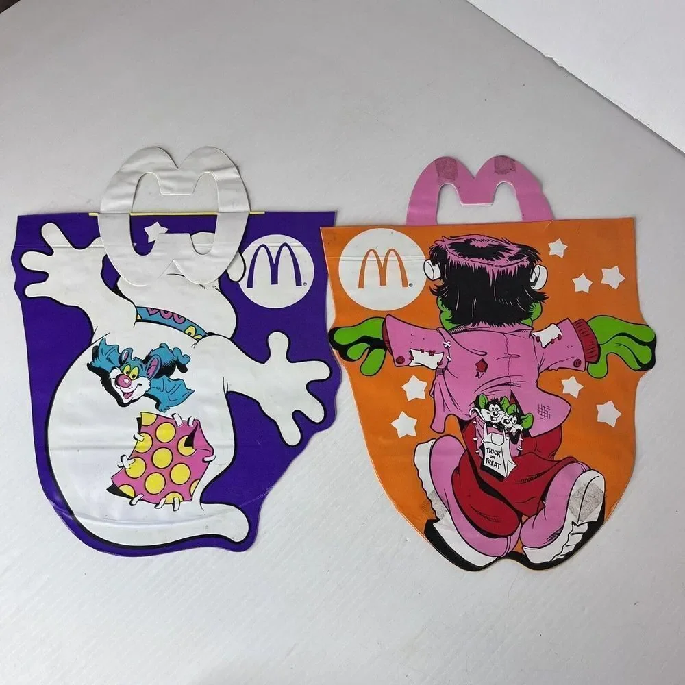 3Vintage 1990 McDonalds Halloween Vinyl Trick-or-Treat Happy Meal Bag 3 pack NOS