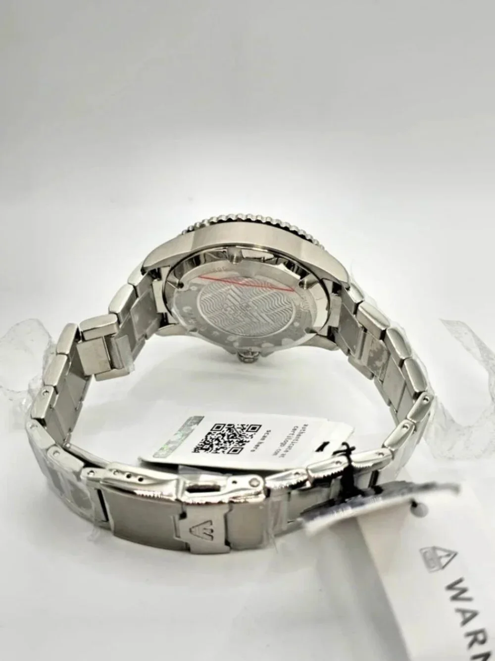 Emporio Armani AR11590 Mens GMT Watch Blue Red Bezel Stainless Steel Bracelet