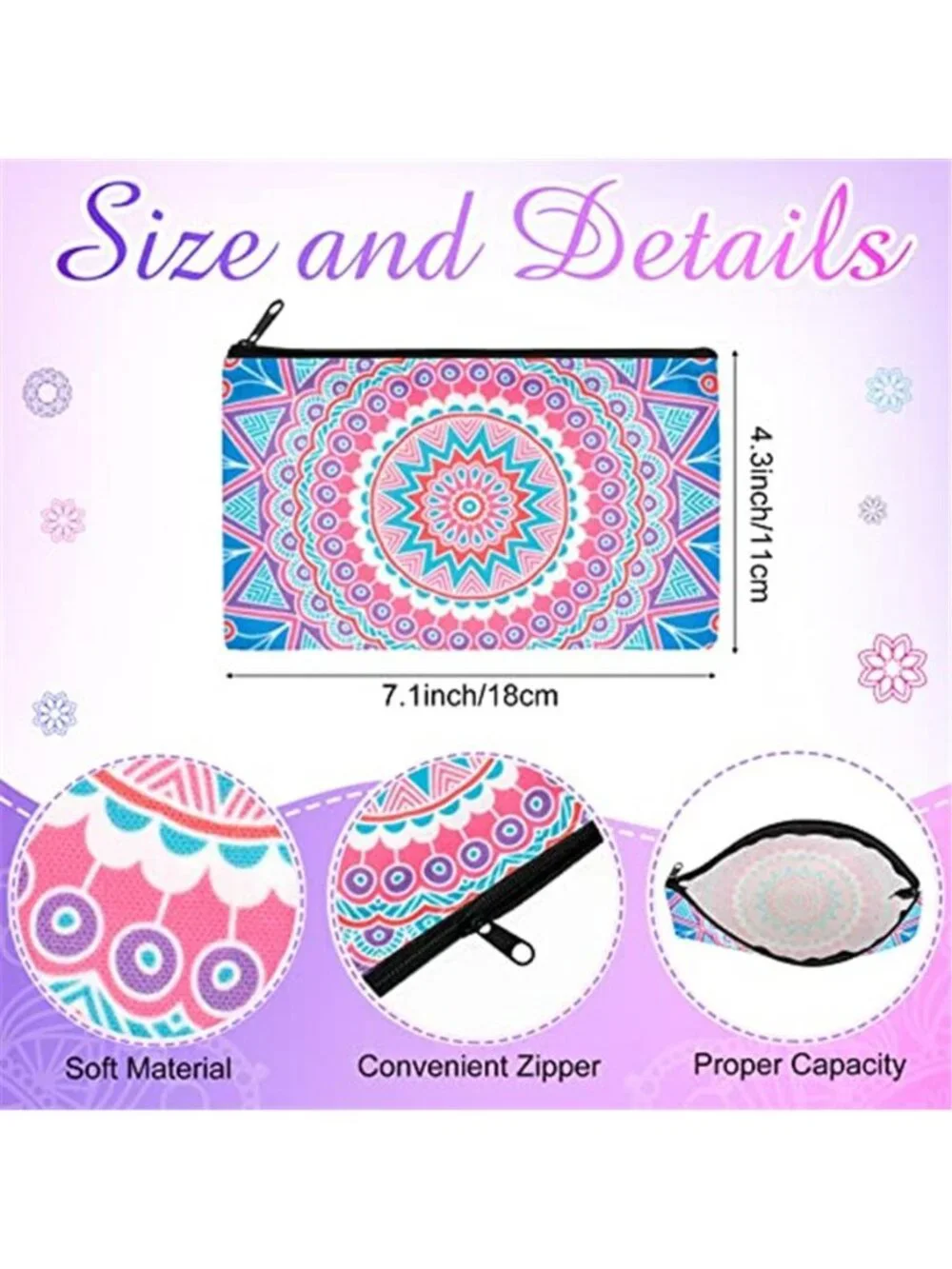 20 Pack Mandala Makeup Bags Cosmetic Pouch Travel Toiletry Organizer Zipper Bag