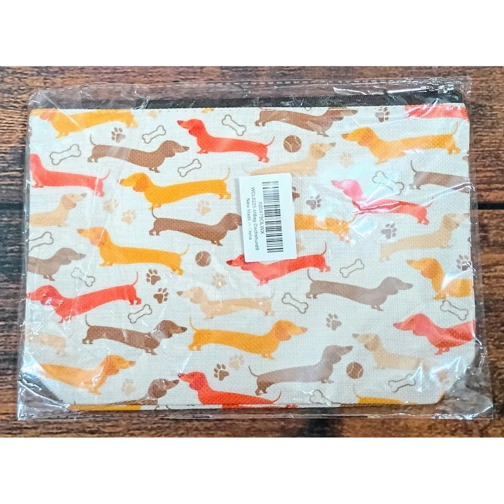 Dachshund Weiner Dog Print Zippered Makeup Bag‎ Pouch Multicolor Canvas WCL0225