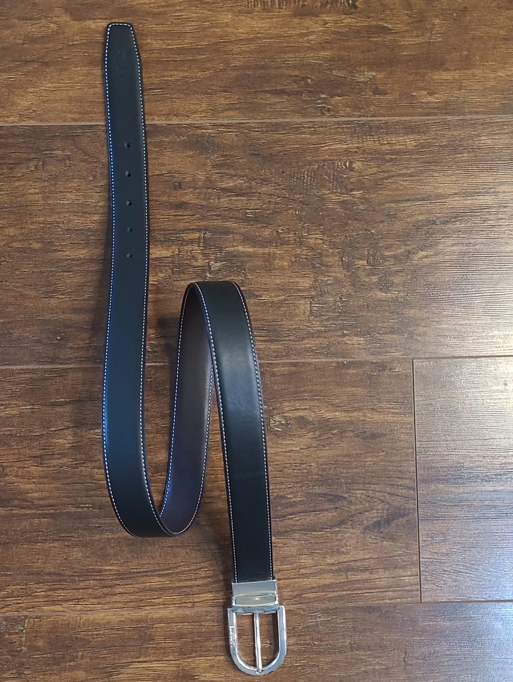 Lacoste Men's Black Leather Belt with Silver Buckle Size M