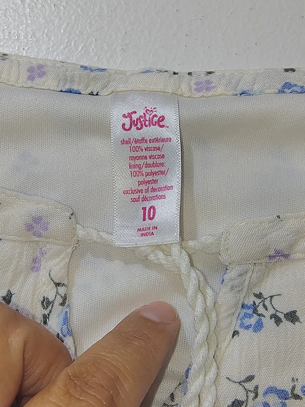 Justice Cream Dress with Blue and Lilac Floral Print 100% Viscose Size 10
