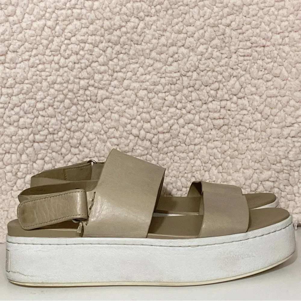 Vince Womens Westport Tan Leather Strap Platform Casual Sandals Shoes SZ 6.5