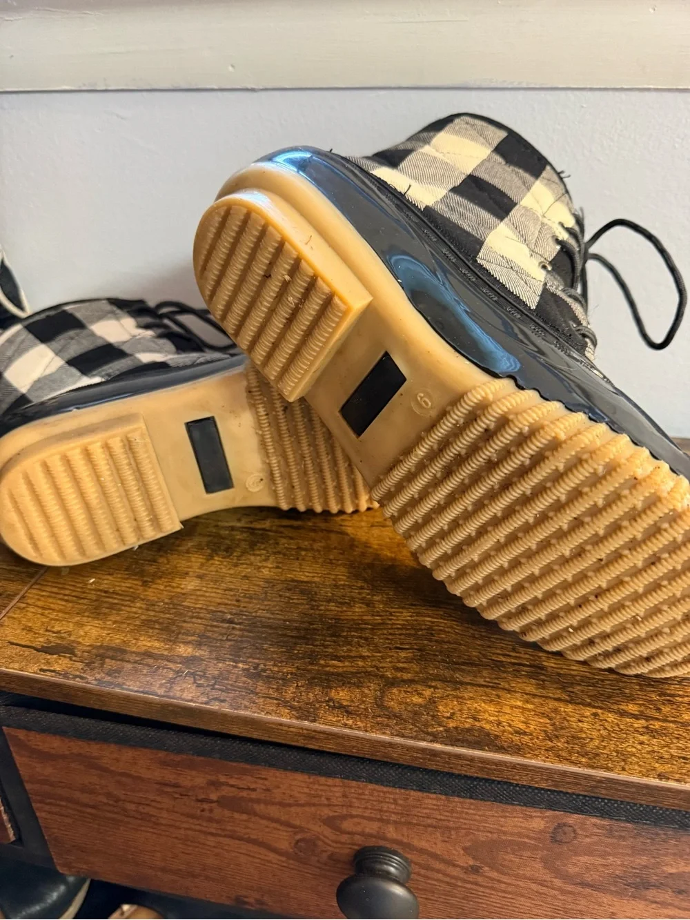 Olivia Miller Black Plaid Lace-Up Duck Boots