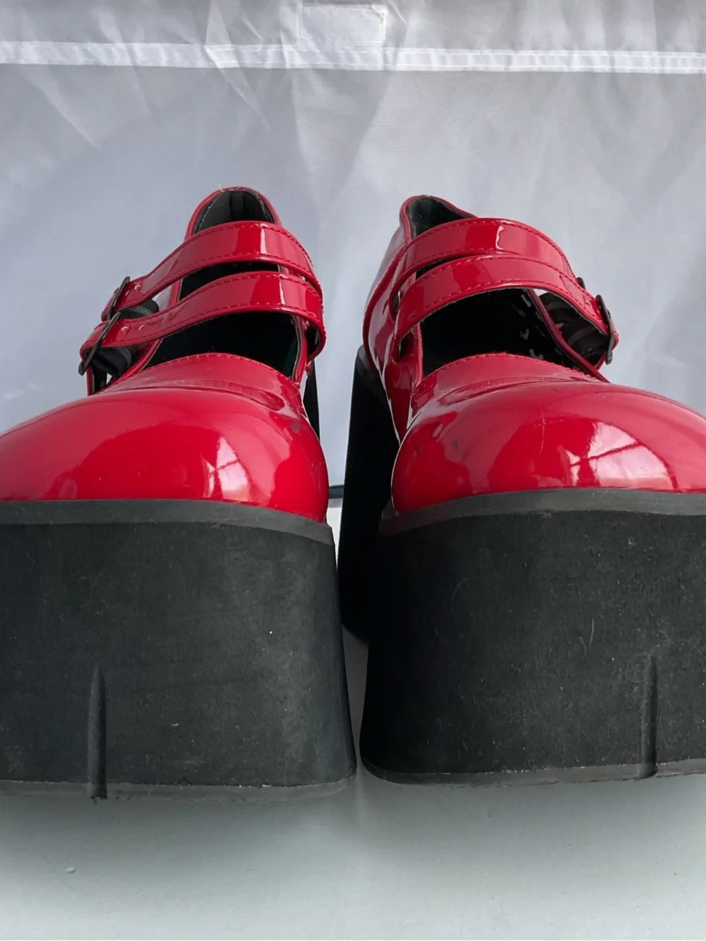Demonia glossy red straps