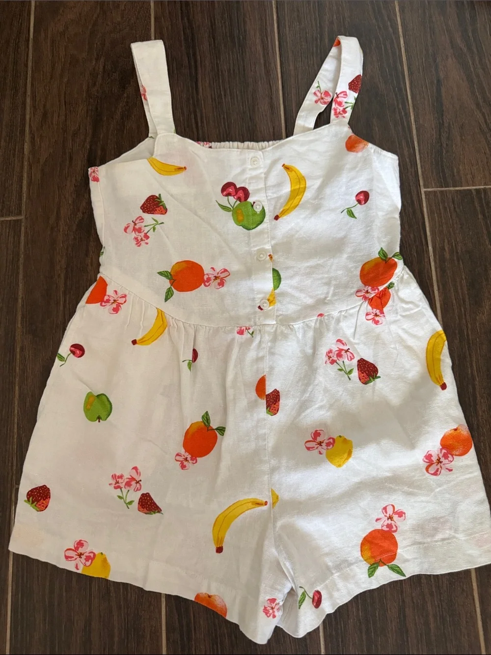 Girls' White Fruit-Print Cotton, shorts Romper