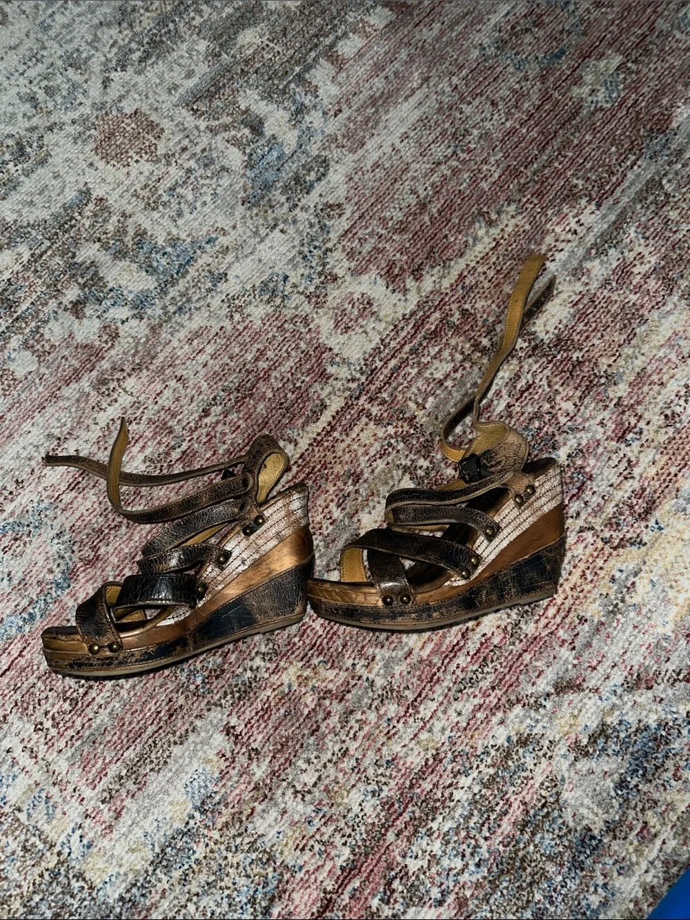 Bed Stu Leather Strappy Wedge Sandals-7