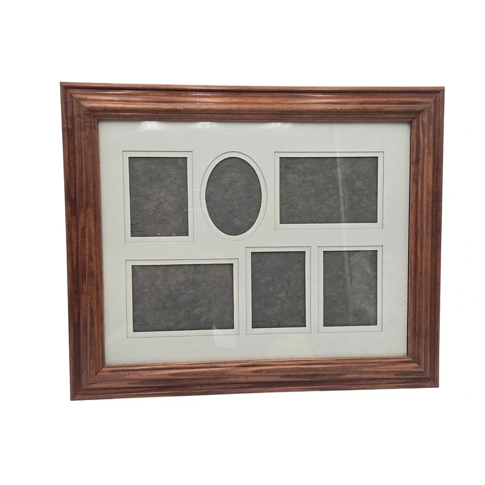 Wooden Multi Photo Collage Frame Brown 6 Opening 12x15 Beveled Wall Decor