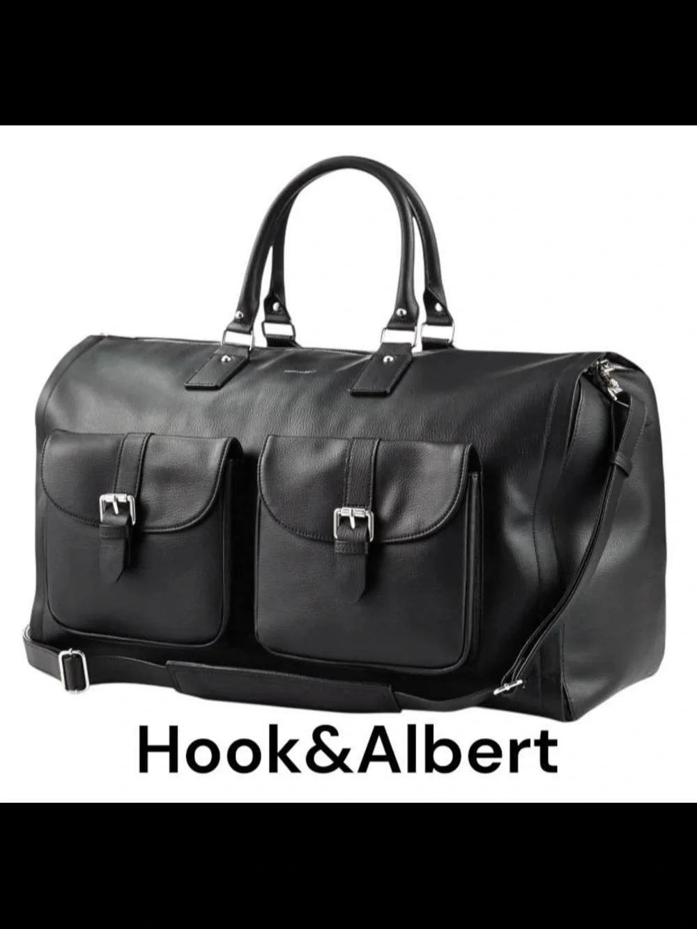 HOOK + ALBERT Black Leather Garment Weekender Bag