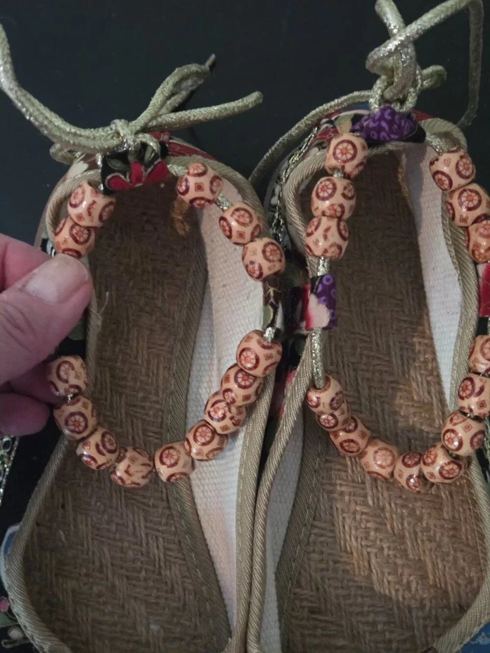 Wonderful ladies colorful beaded espadrille shoes with gold ankle ties