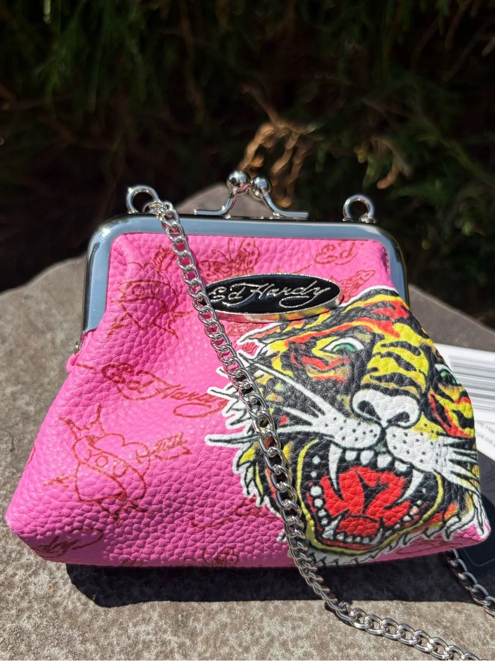 Ed Hardy Pink Tiger Kiss Lock Mini Chain Shoulder Bag NWT Y2K