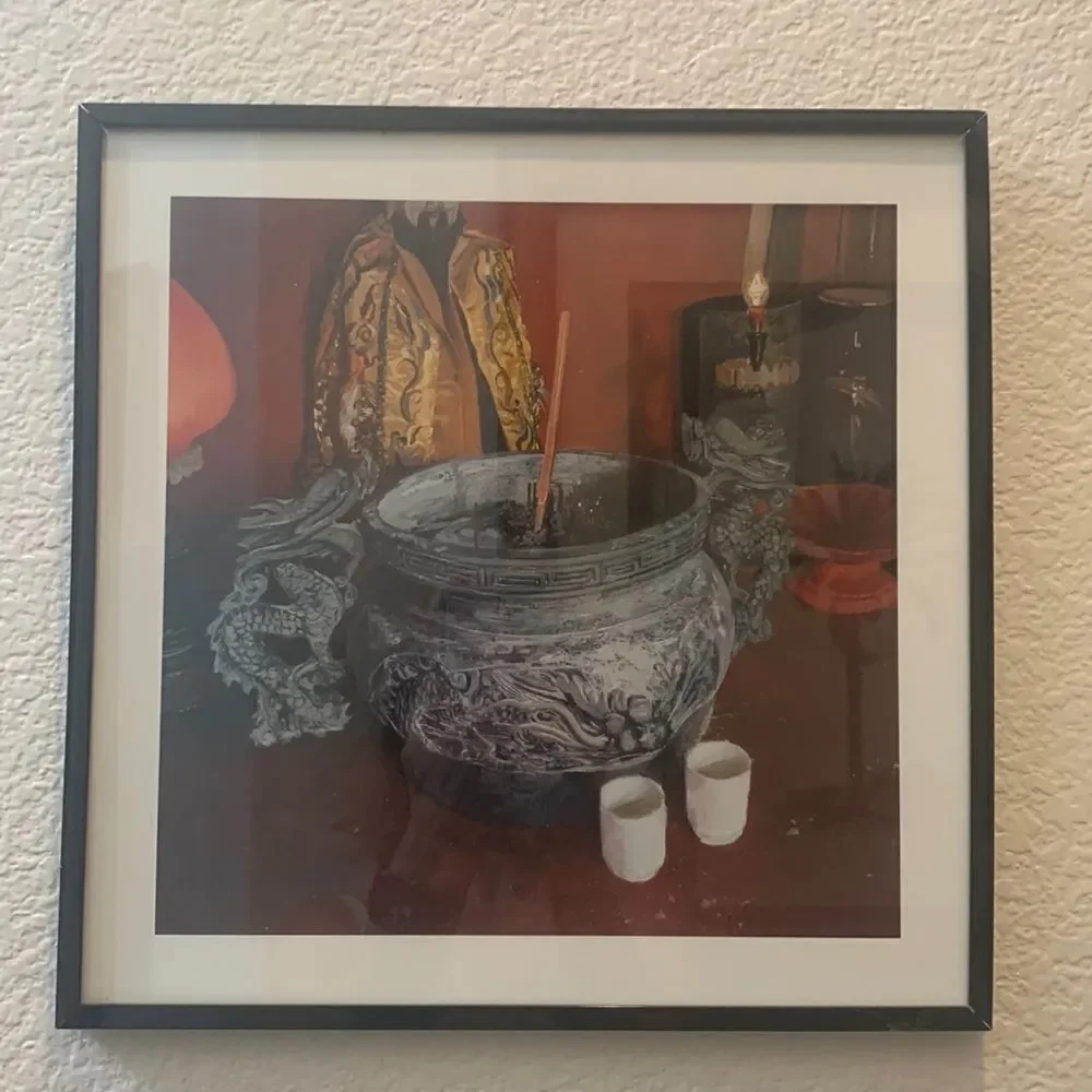 Zen Incense Pot Dragons  Black Framed Wall Art