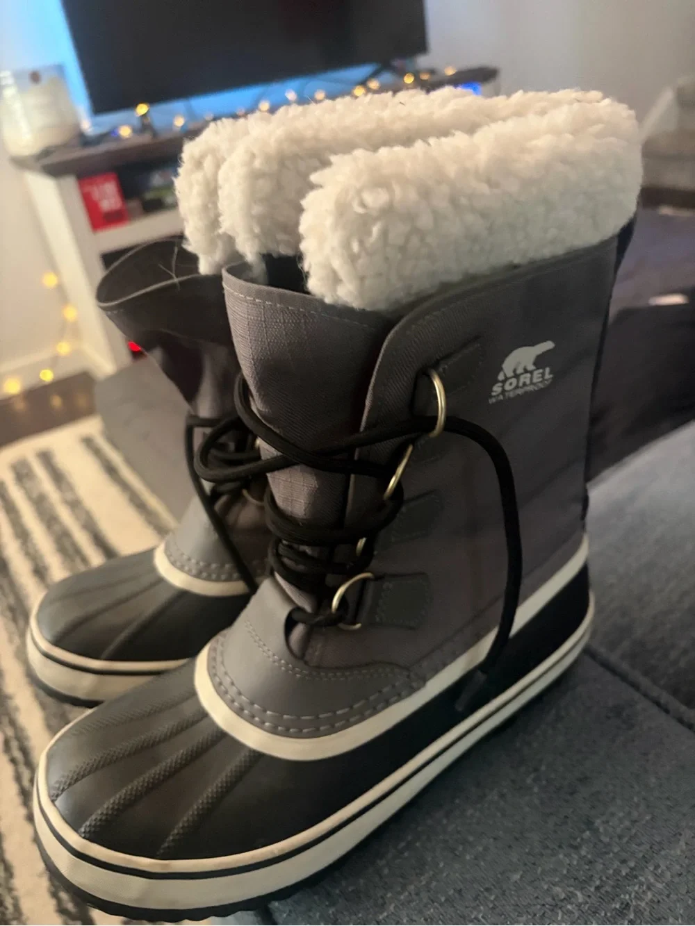 Sorel Gray, Black and Cream Women's Winter Lace-Up Boots