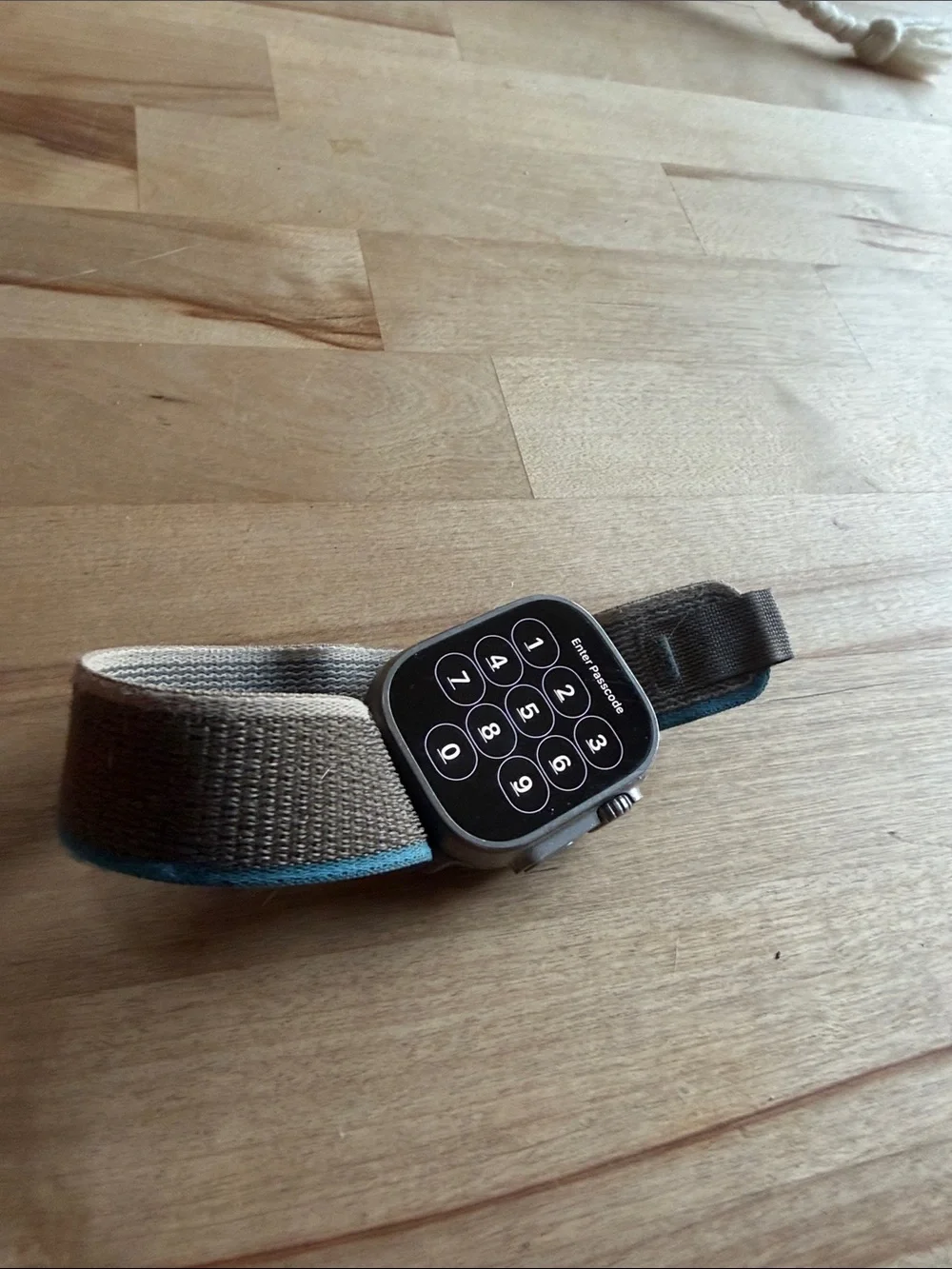 Apple Watch Ultra with Gray Case and Teal-Trim Nylon Band