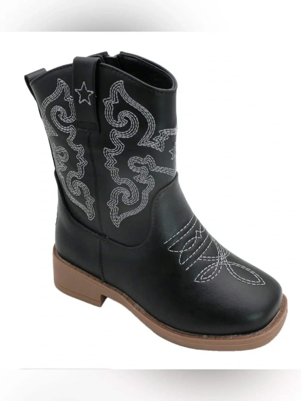 Paws Black Western-Style Ankle Boot with White Stitching size 12, 3Y
