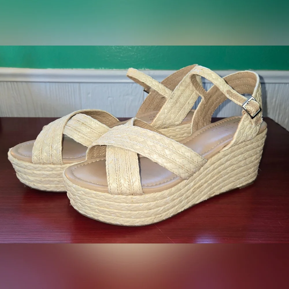 Lauren Conrad Espadrilles Wedge Ankle Strap Jute Open Toe Sandals Sz 10