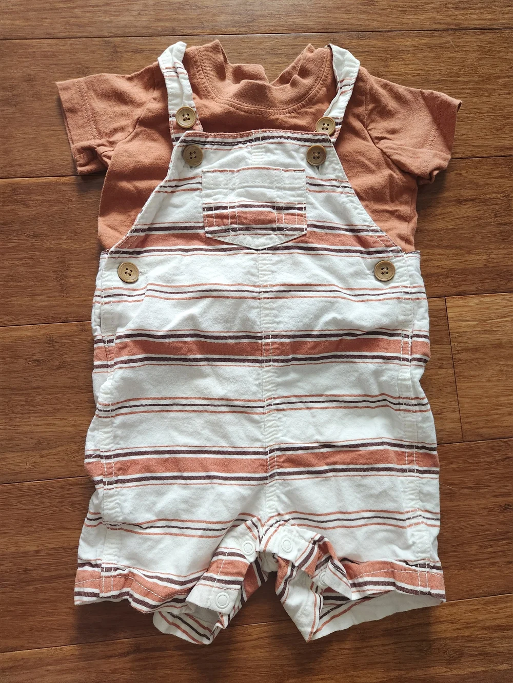 Carter's Baby Boys Rust and White Striped Short Overalls Set, 9 Months