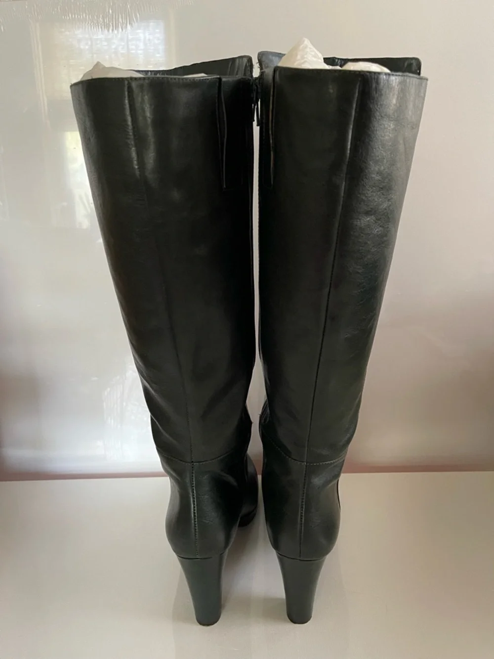 Nine West Tall Leather Boots Dark Green Sz 9.5M EUC Boho Fall Festival