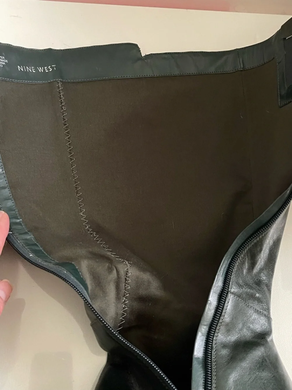 Nine West Tall Leather Boots Dark Green Sz 9.5M EUC Boho Fall Festival