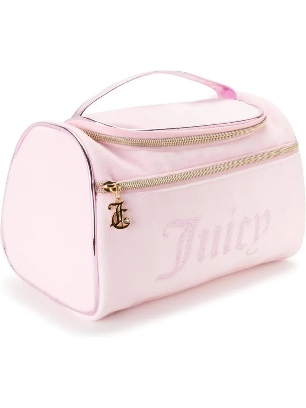 Pink Velour Makeup Bag | Travel Cosmetic Organizer with Rhinestones & Hanging