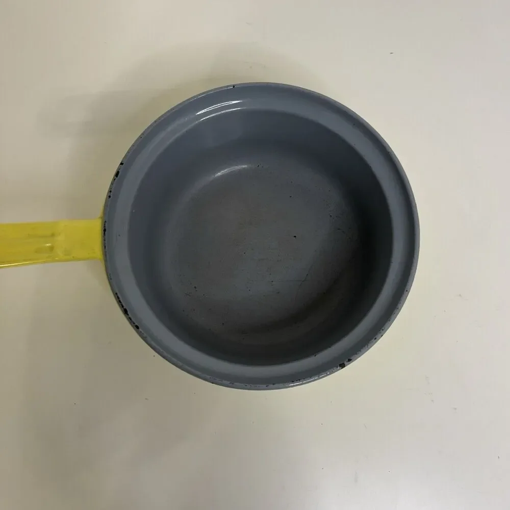VTG Belgian Descoware Yellow Enamel Cast Iron 2-in-1 Skillet & Saucepan