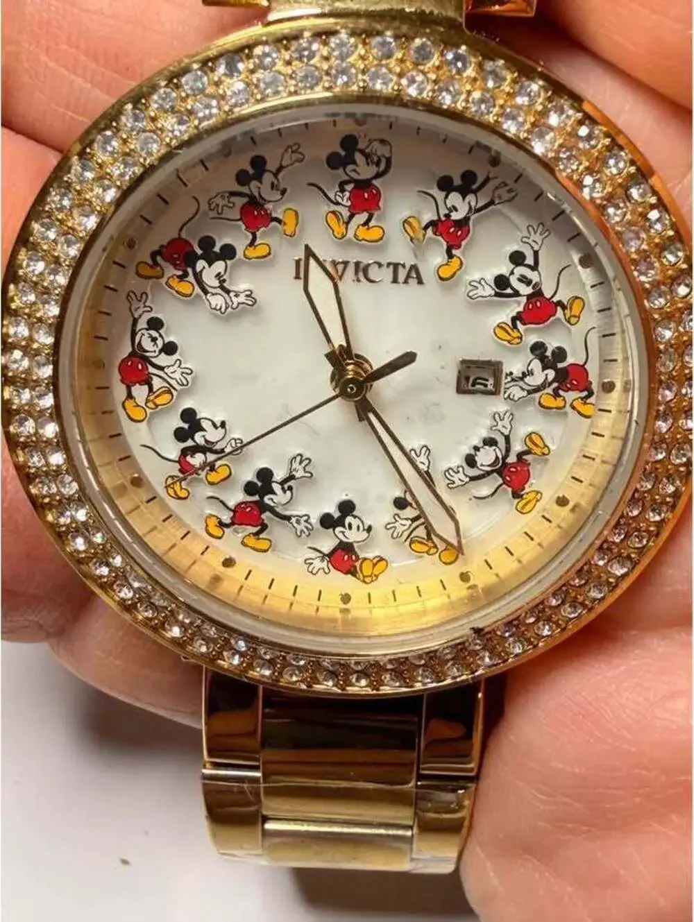 Invicta Disney Limited Edition Mickey Mouse Gold Tone Watch Crystal Bezel 36348