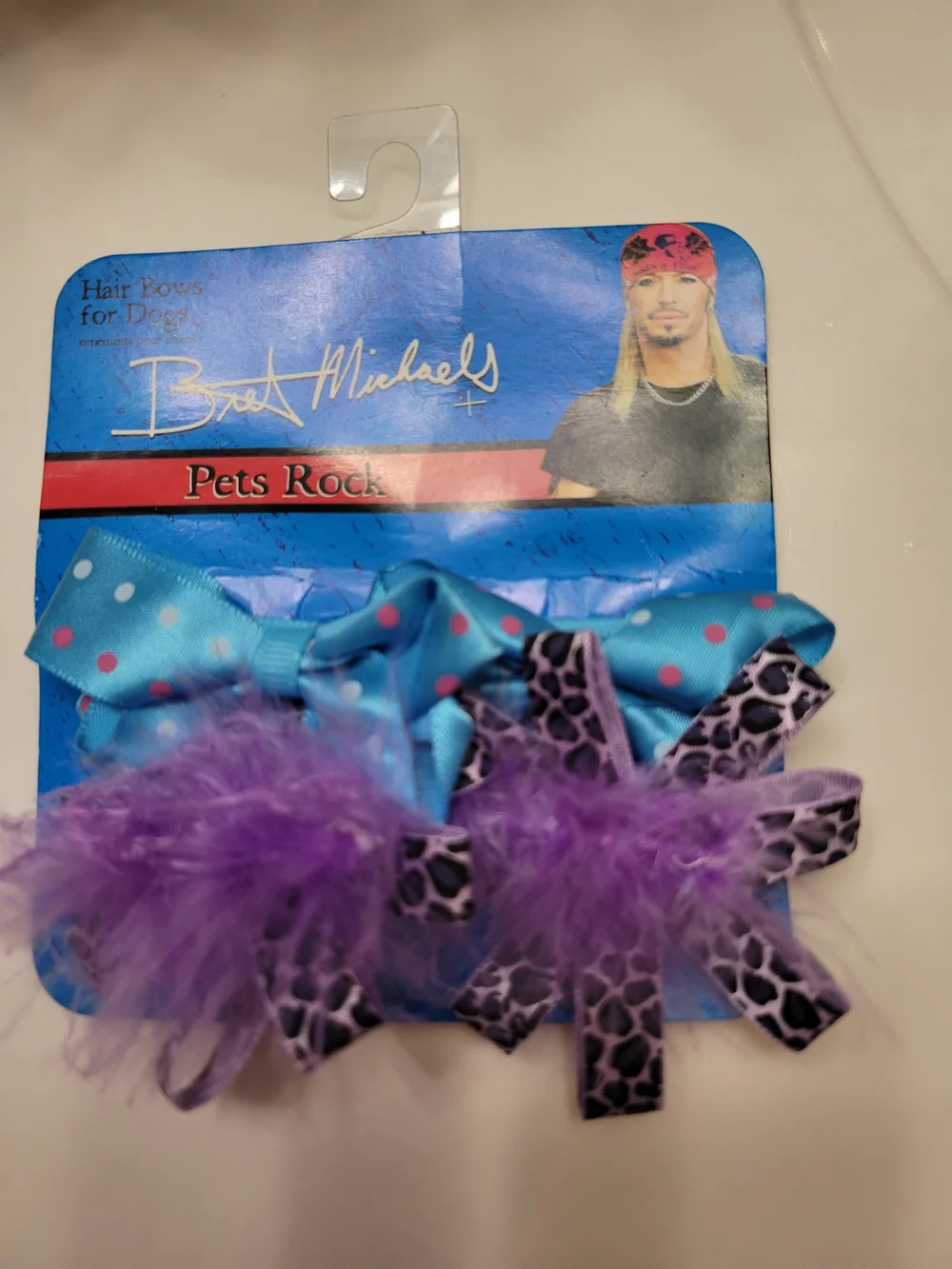 Pets Rock Bret Michaels 4 Dog Hair Bows - Teal, Purple