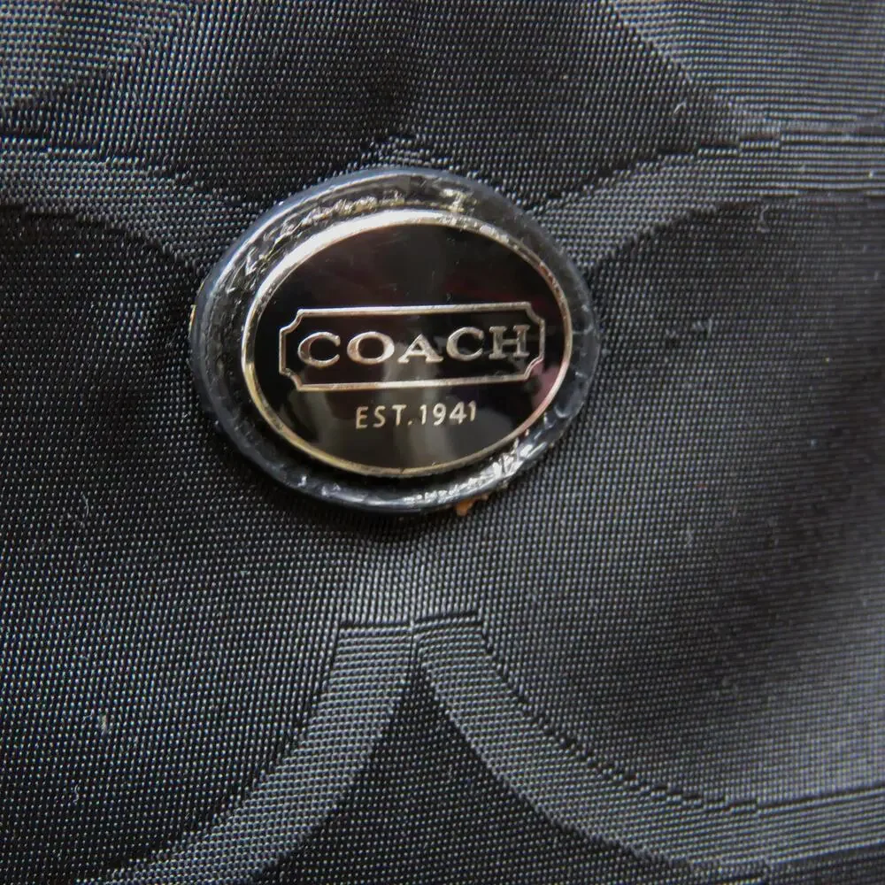 Coach Black Cosmetic Case Makeup Bag Signature CC Logo Pattern Nylon Pouch