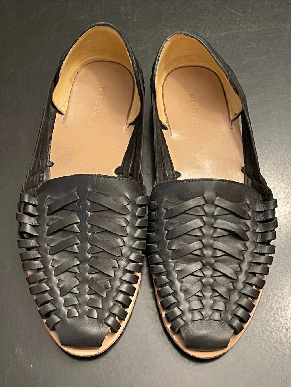 Nisolo Black Woven Leather Huarache Sandal