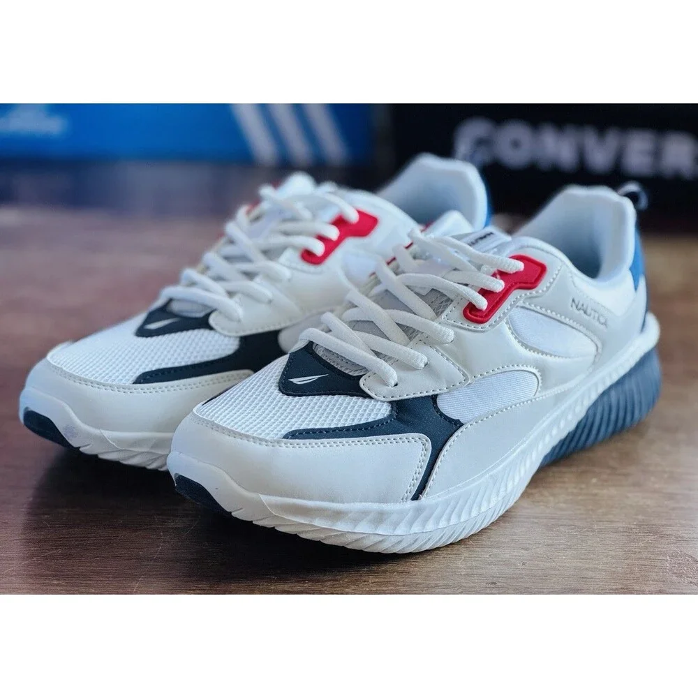 Men’s Size 9.5 Nautica Angler White Navy Lifestyle Sneakers CV2143 NWOB