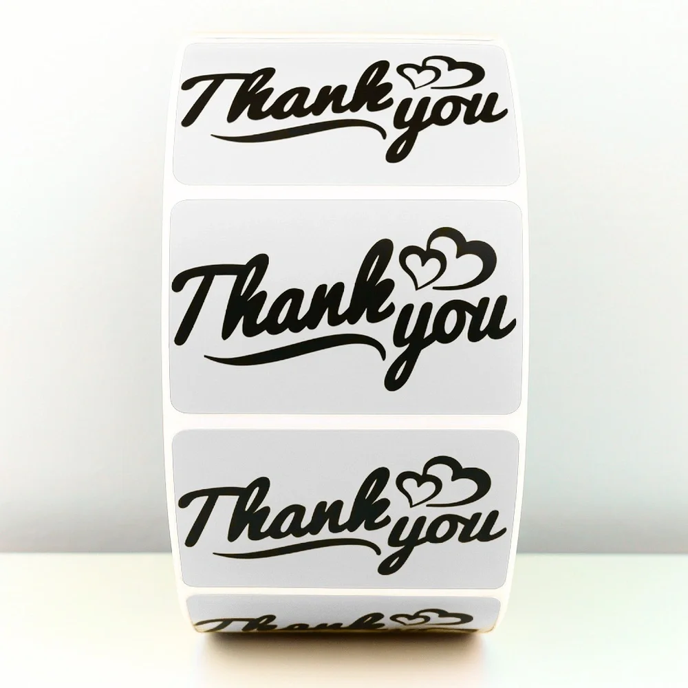 Thank You Stickers with Hearts – Modern Script Labels for Small Business