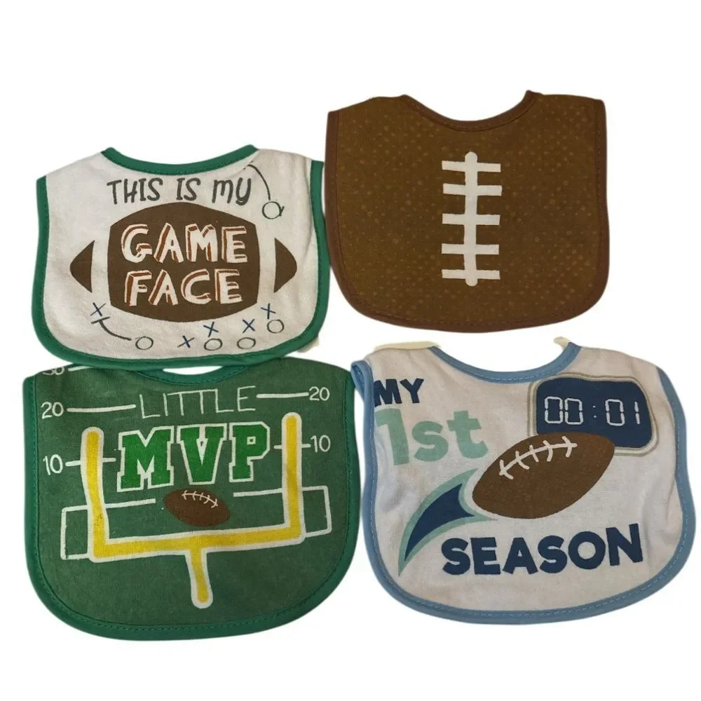 Football Themed Baby Bibs‎ 4 Piece Set