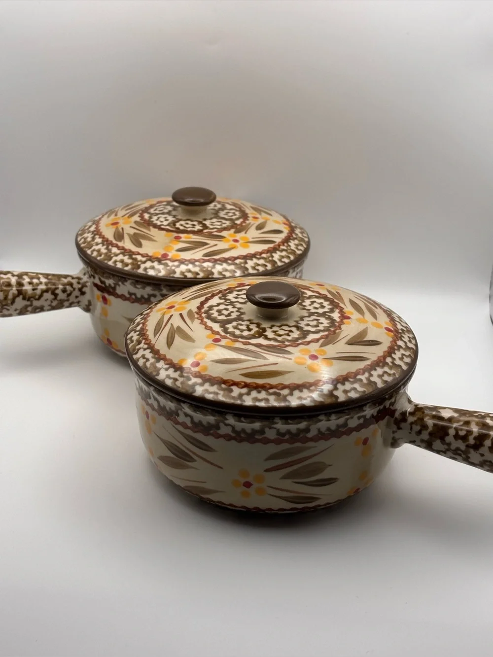 Set of 2 Temptations Ovenware Round Soup Crocks with Lids in Old World Brown