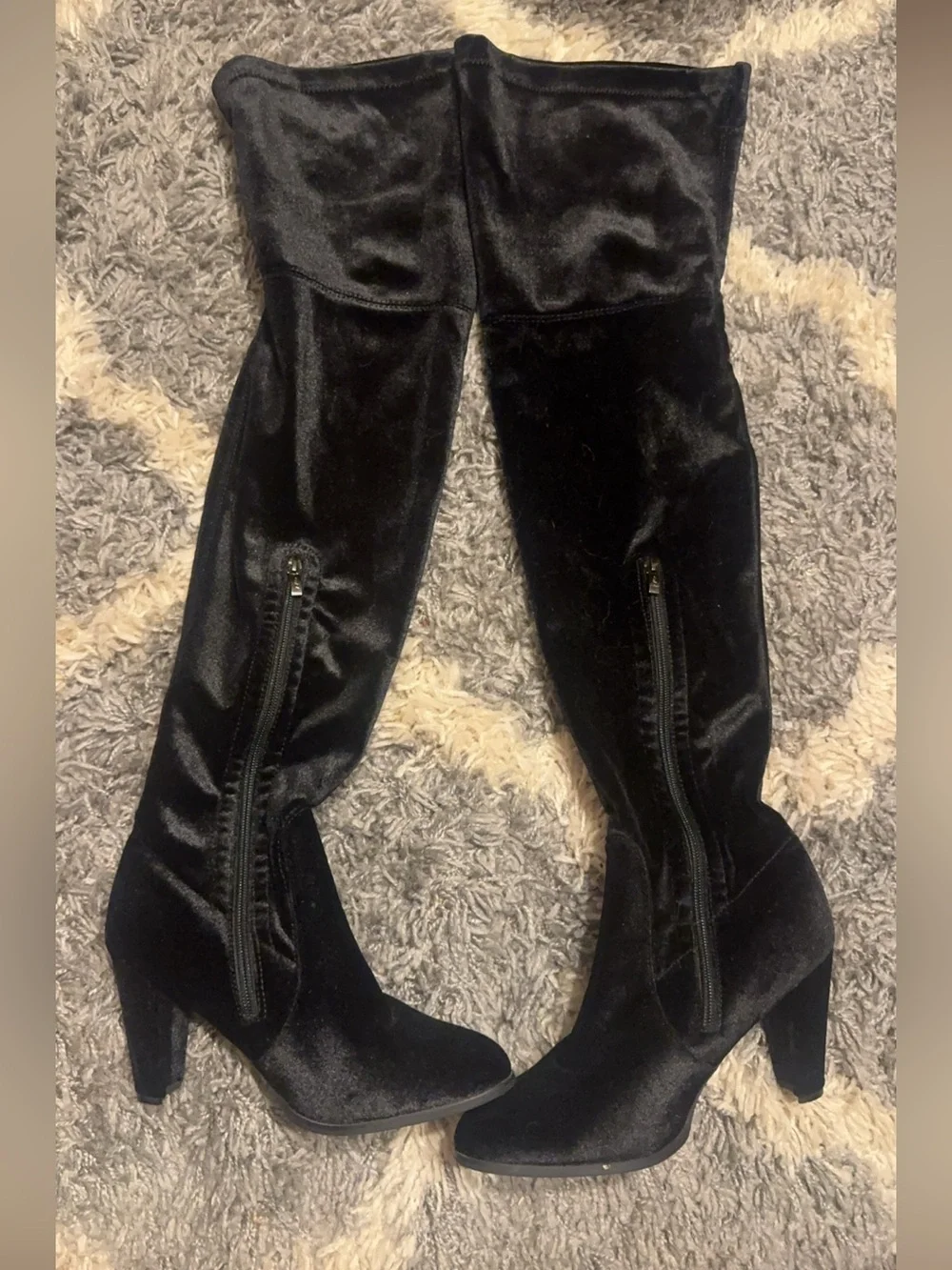 Classic Black Over-the-Knee Velvet Block Heel Boots