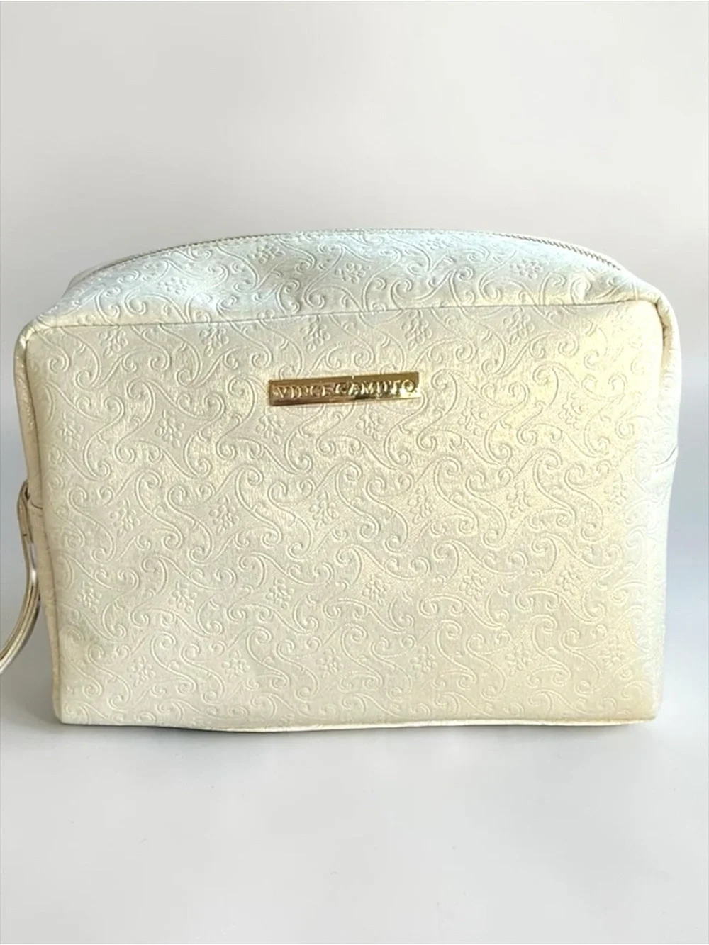 Vince Camuto Camara Large Cosmetic Bag Gold Makeup Travel Toiletry Case