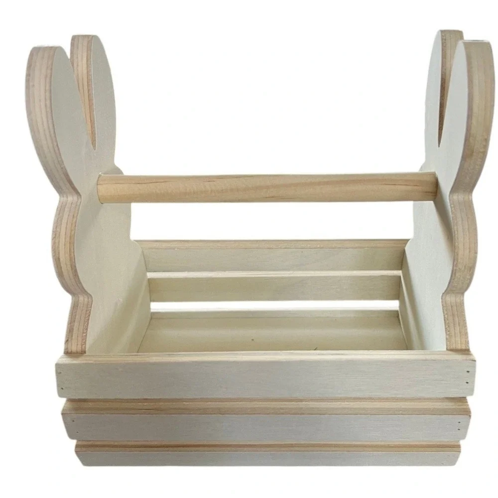 Spritz Rabbit‎ Crate Small Natural Wood Easter Basket New Bunny Caddy Handle