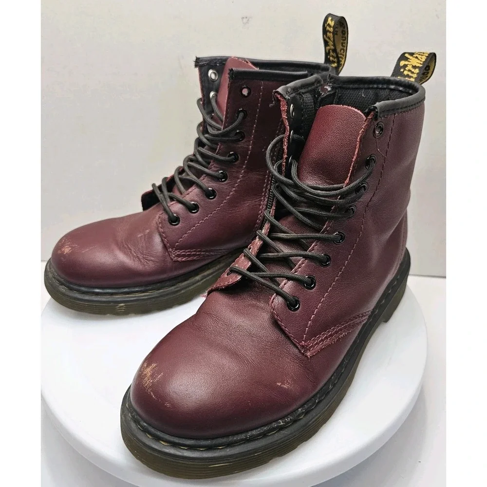 Dr Martens Docs Youth Kids Size 3 Boots  Cherry Red Leather Combat‎ Boots 1460J