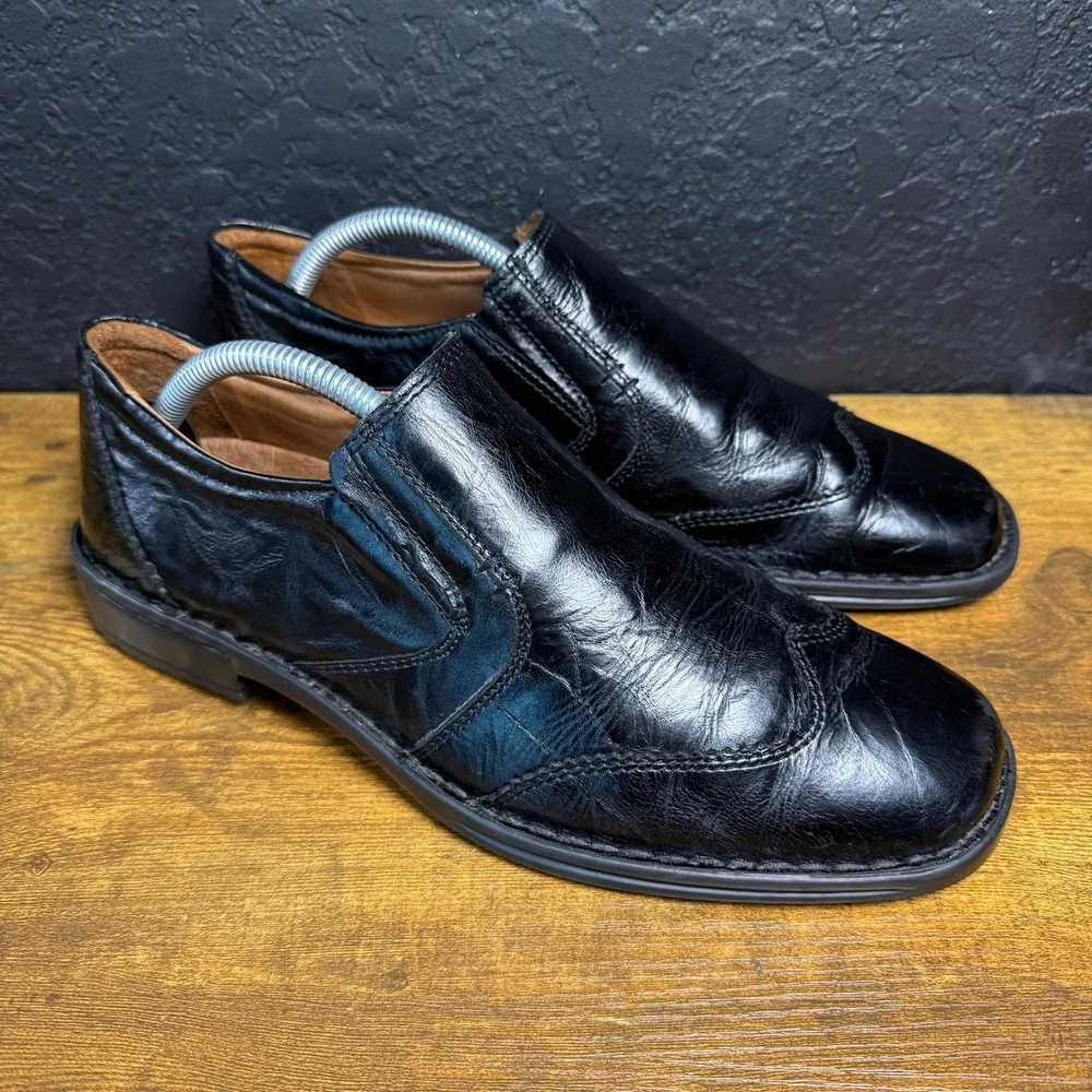 Josef Seibel Wingtip Black Leather Slip On Loafers Mens EU 42‎