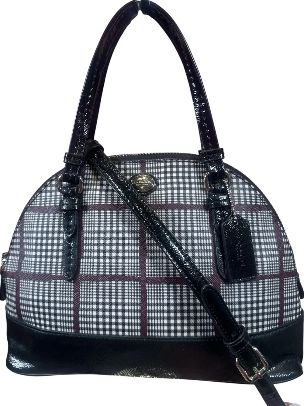 Coach Peyton Cora Domed Glen Plaid Crossbody Bag Like New