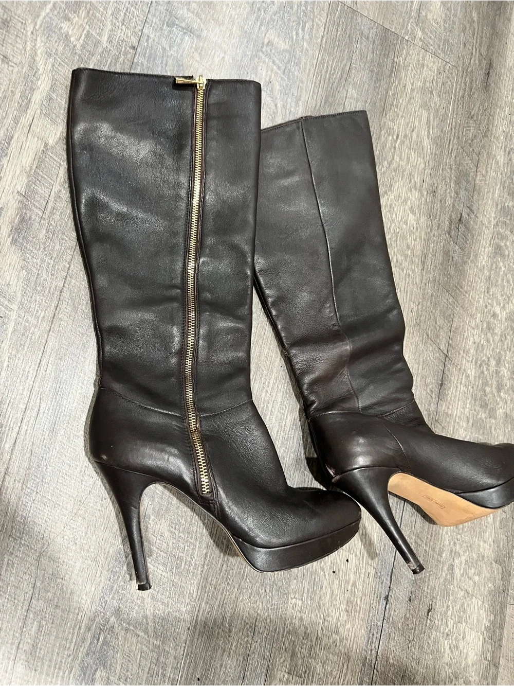Black Leather Knee-High Platform Stiletto Boots
