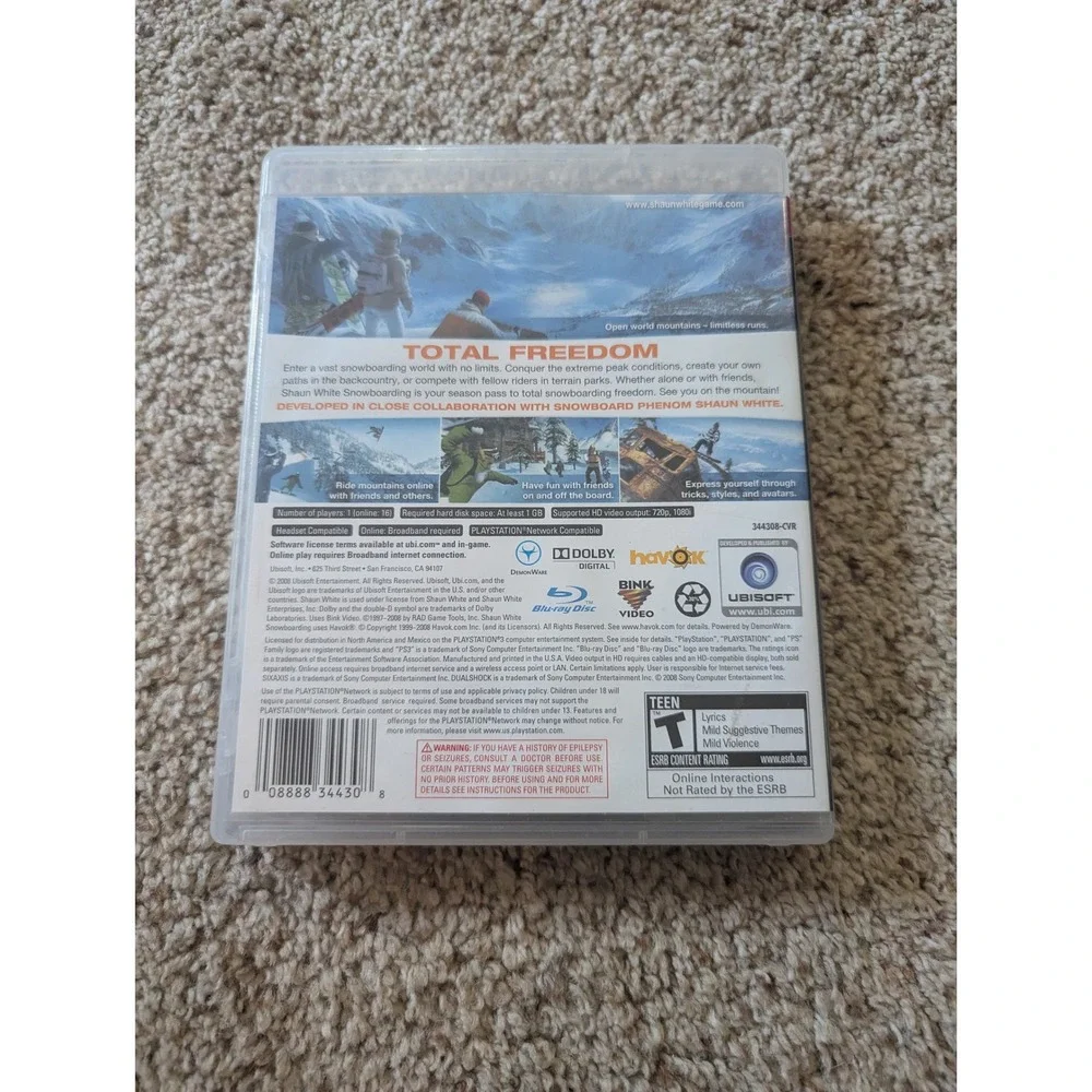 Shaun White Snowboarding Sony PlayStation 3 PS3 Game Complete CIB‎ Ubisoft 2008