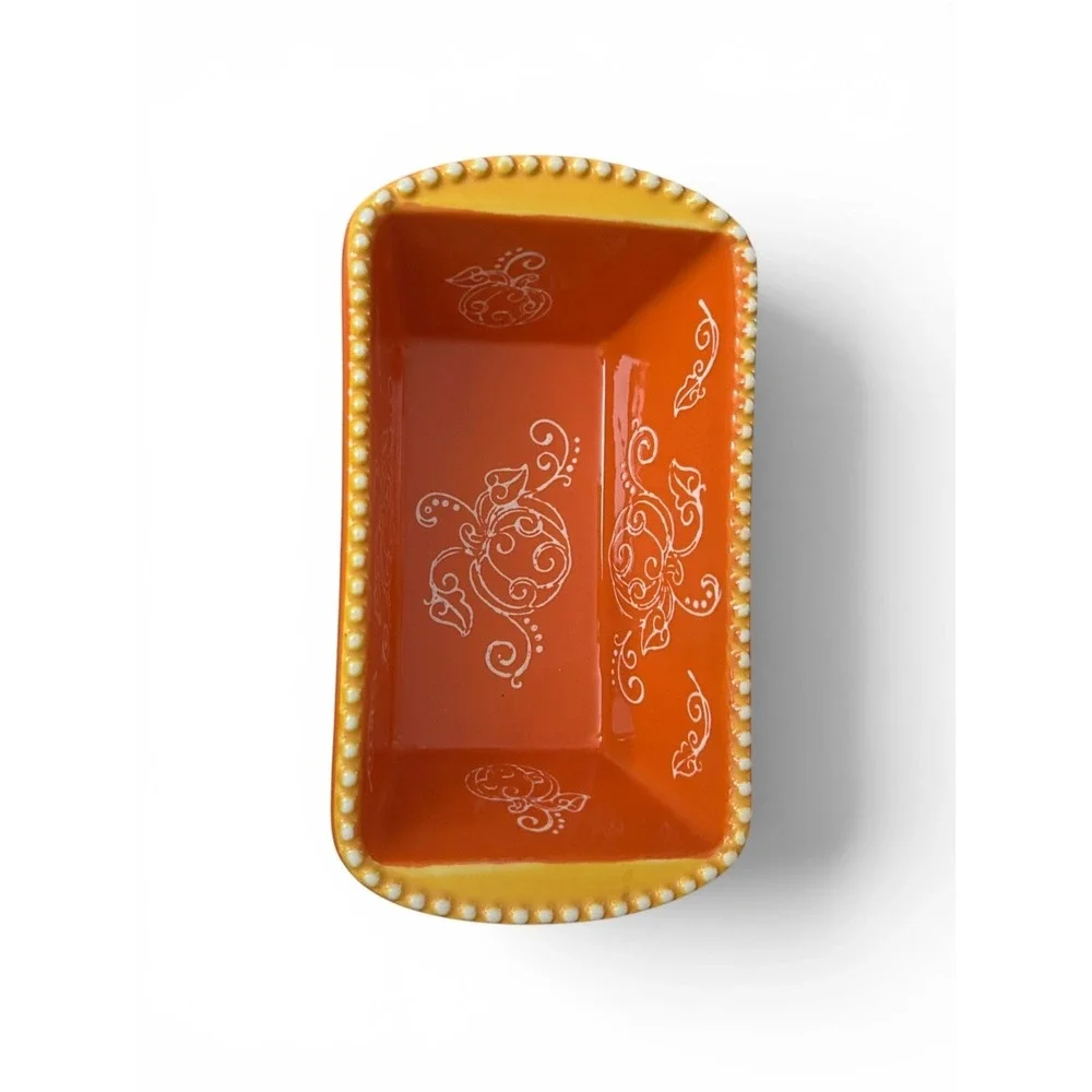 Temp-tations by Tara Harvest 12oz Mini Loaf Pan w/ Lid Pumpkin Scroll Fall NWT