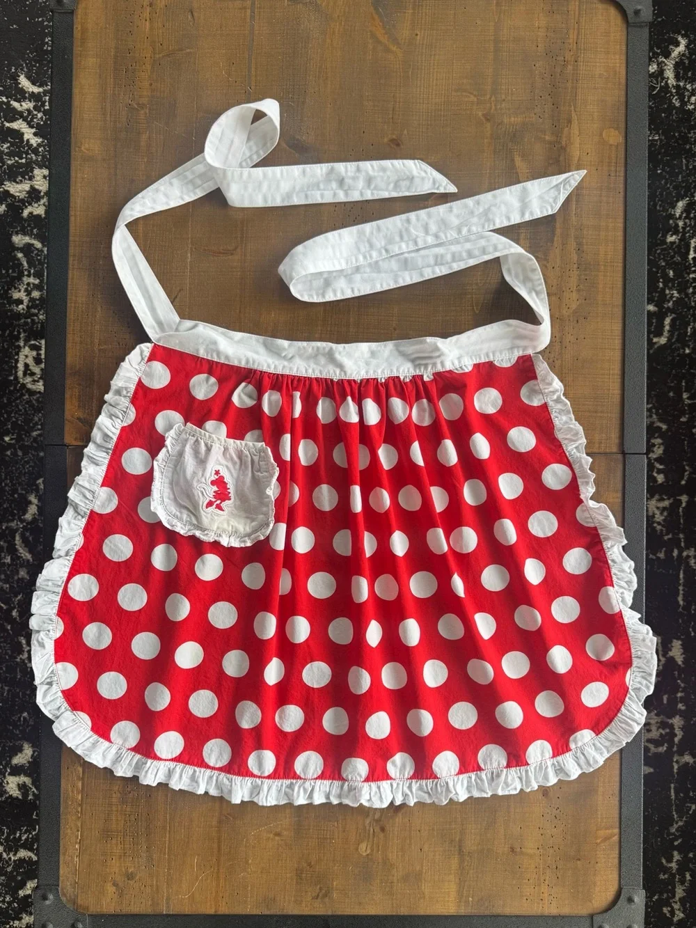 Disney Minnie Mouse Red Polka Dot Half Apron with White Ruffle