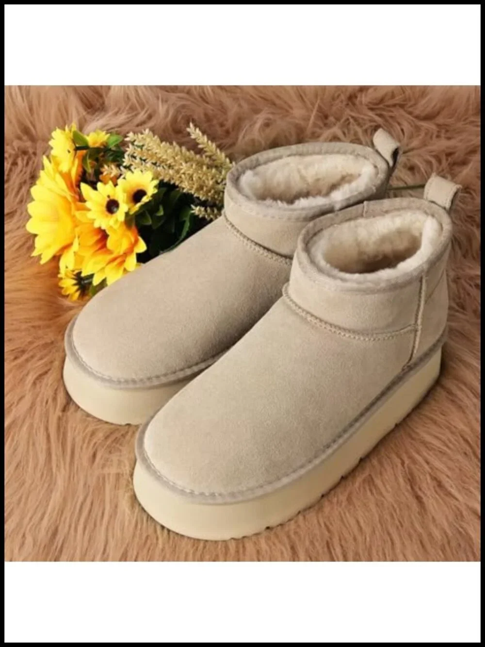 Genuine Suede Ankle Platform Snow Boots with Cozy Lining
