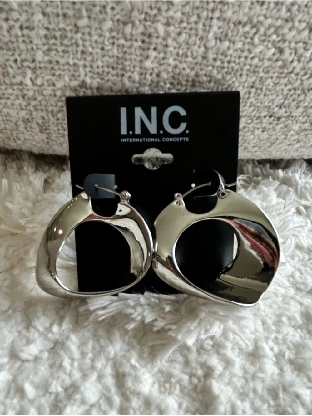INC International Concepts Silver Sculptural Hoop Earrings