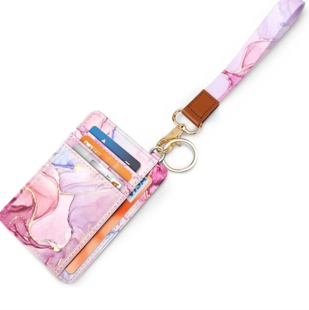 Pink Marble Card Holder with Strap