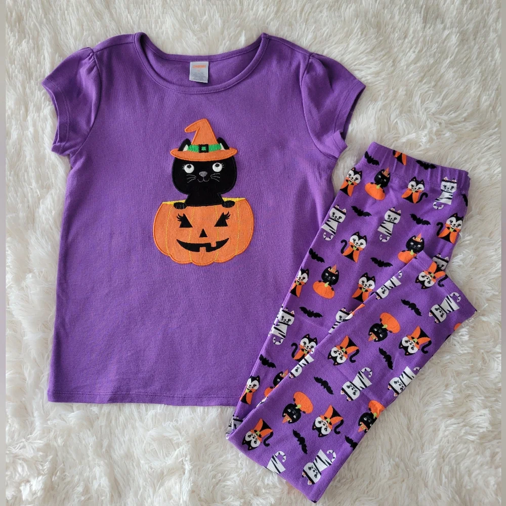 Gymboree Halloween Purple Kitty Outfit Short Sleeve Tee, Leggings Girls Size 12
